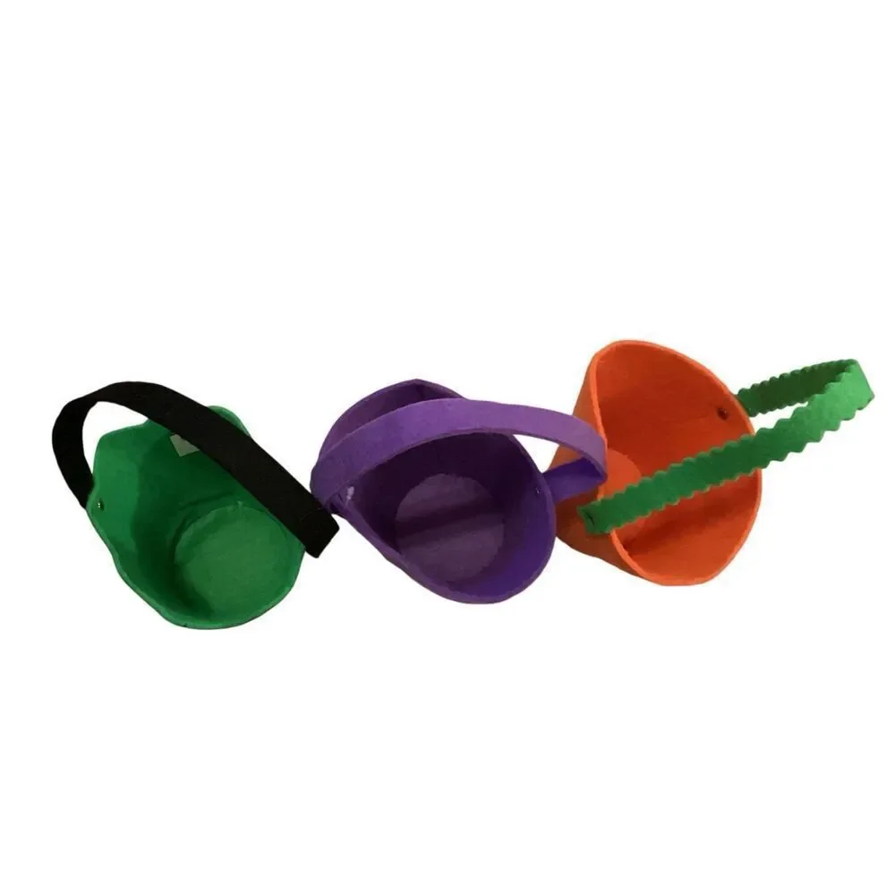 Lot Of 3 Felt Trick Or Treat Buckets Halloween Spooky Holiday Container Decor